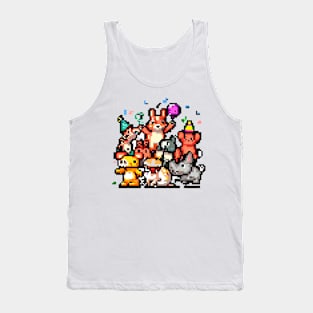 A group of animals having a party or celebrating a holiday, pixel art Tank Top